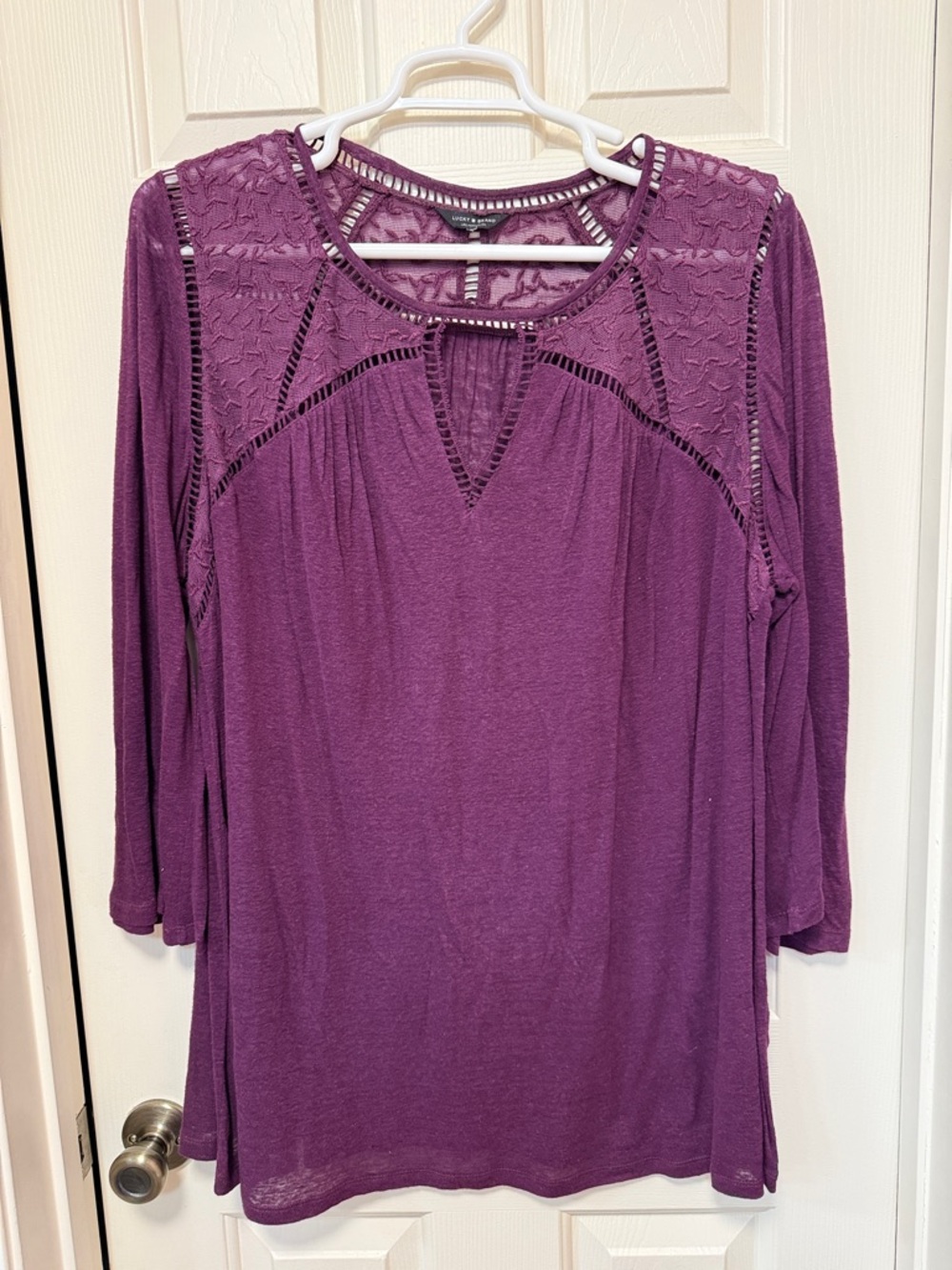 Lucky Brand Plum Crochet-Detail Long Sleeve Tunic